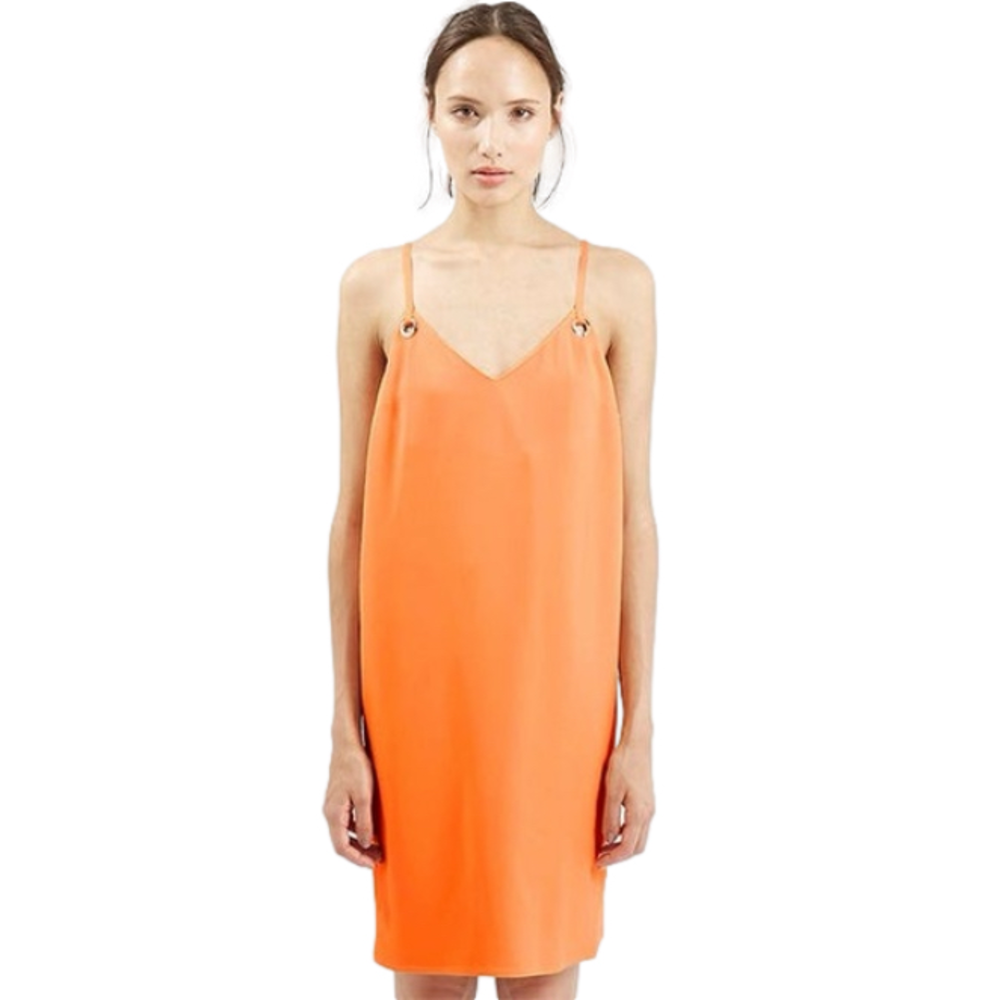 Topshop New Size 8โ Orange Sleeveless Slip Shift Dress Silver Grommet Detail
